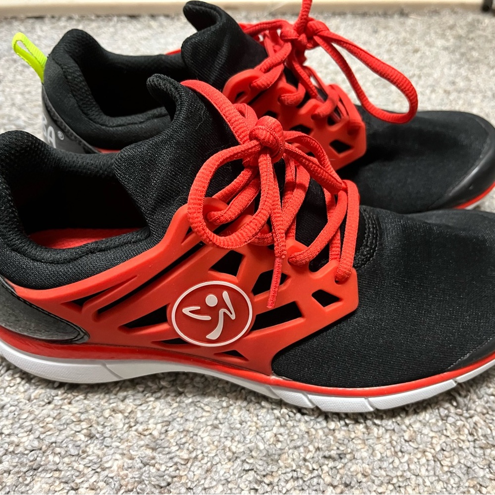 Red and black Zumba®️ sneakers, size 9